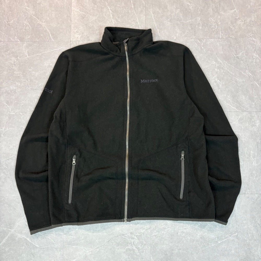 Marmot Mens XL Black Full Zip Fleece Jacket Mock Neck Outdoor Hiking 2347